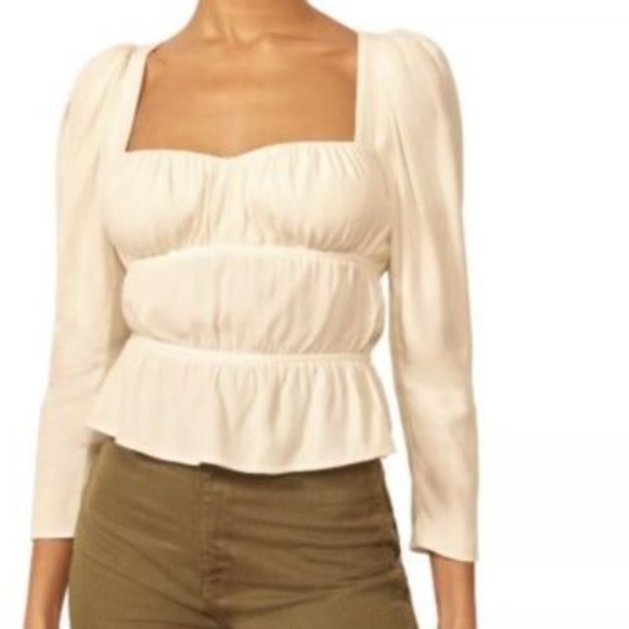 Reformation Plath Cream Puff Sleeve Crepe Top - Size M - Picture 1 of 6